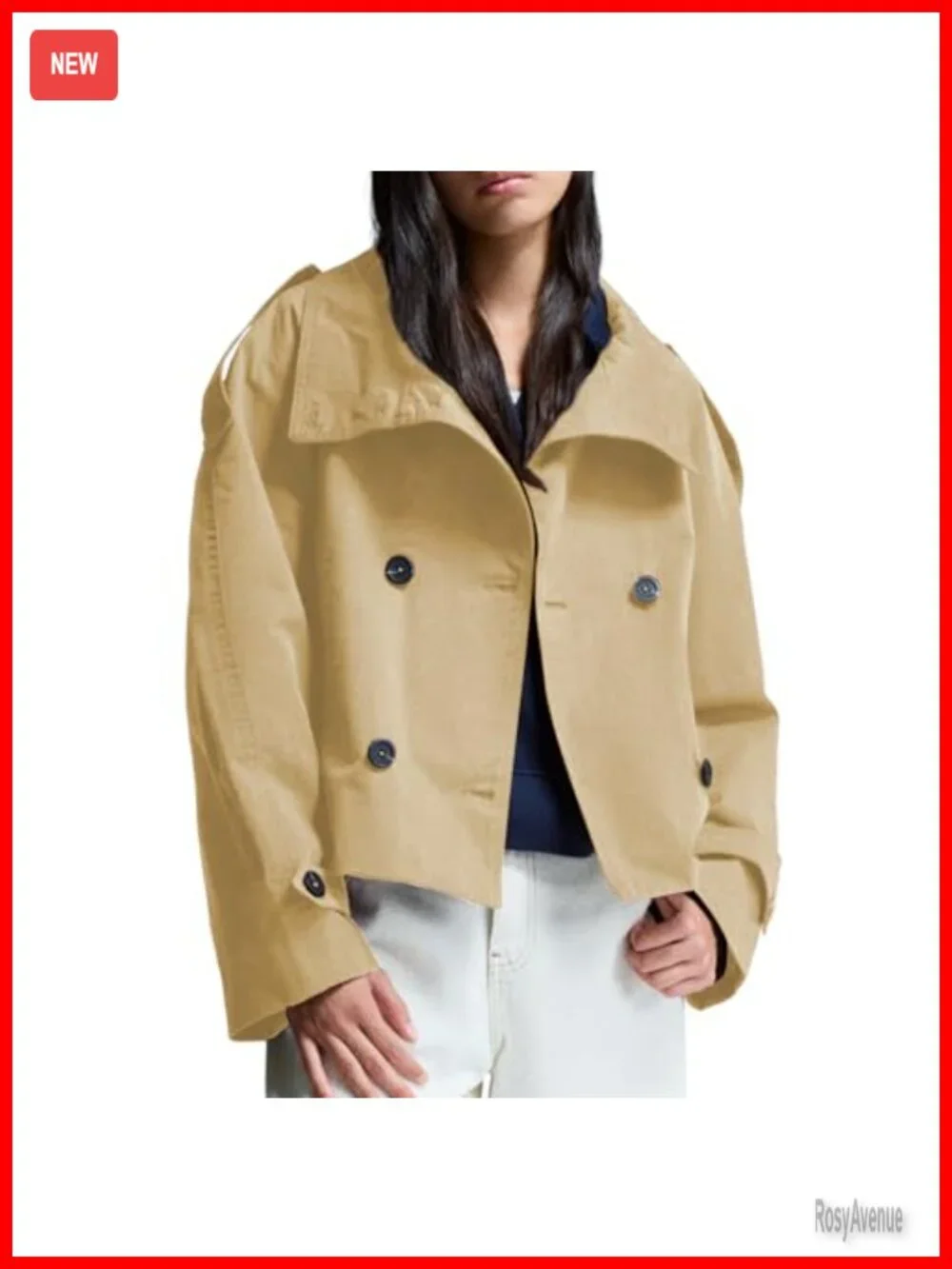 Cropped Trench Coat Double Breasted Belted Funnel Neck Fall Jacket